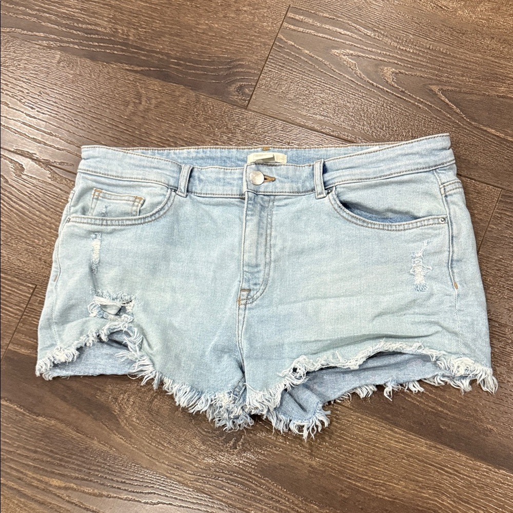 H&M Light Blue Distressed Denim Cutoff Shorts